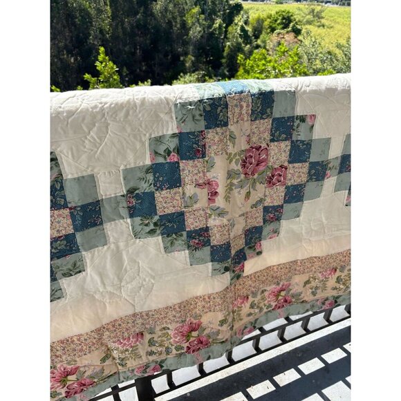 Handmade Patchwork Floral Cotton Quilt Blanket 86x86 Multi Quilted Lap Cover - Picture 6 of 11